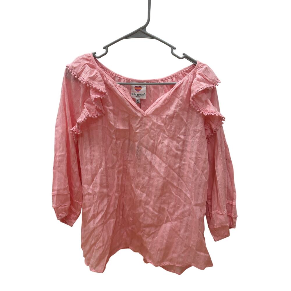 Hester and Orchard slight v neck with Pom detail and silver threading NWT